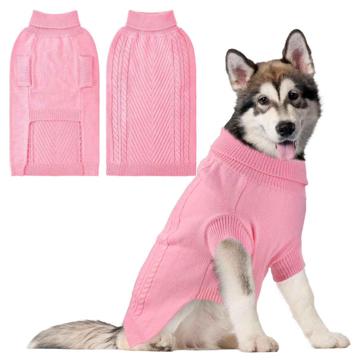HUMLANJ large dog sweater front view in pink offers cozy warmth for outdoor adventures.