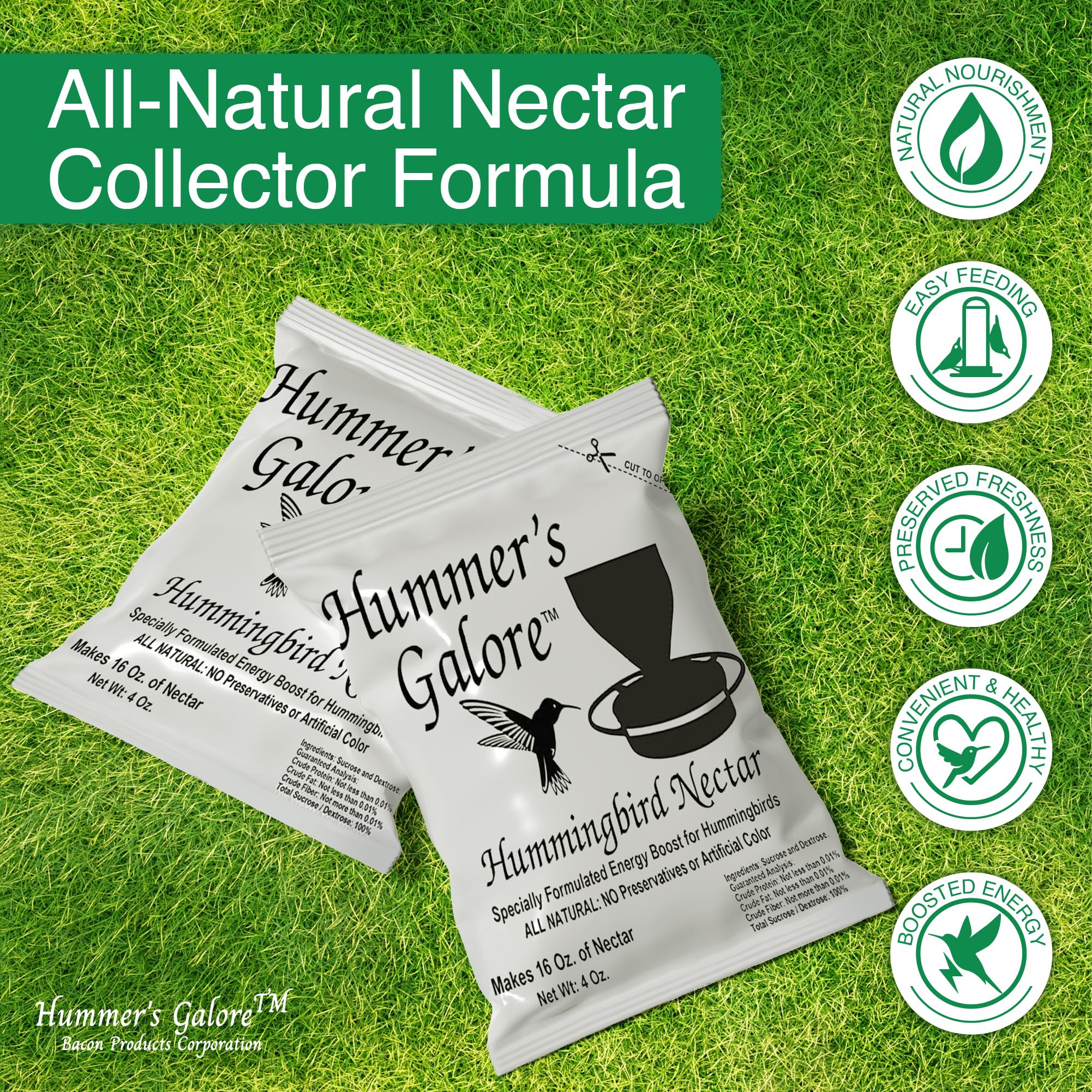 Hummer's Galore three-pack freshness, pre-measured packets simplify replenishing feeders.