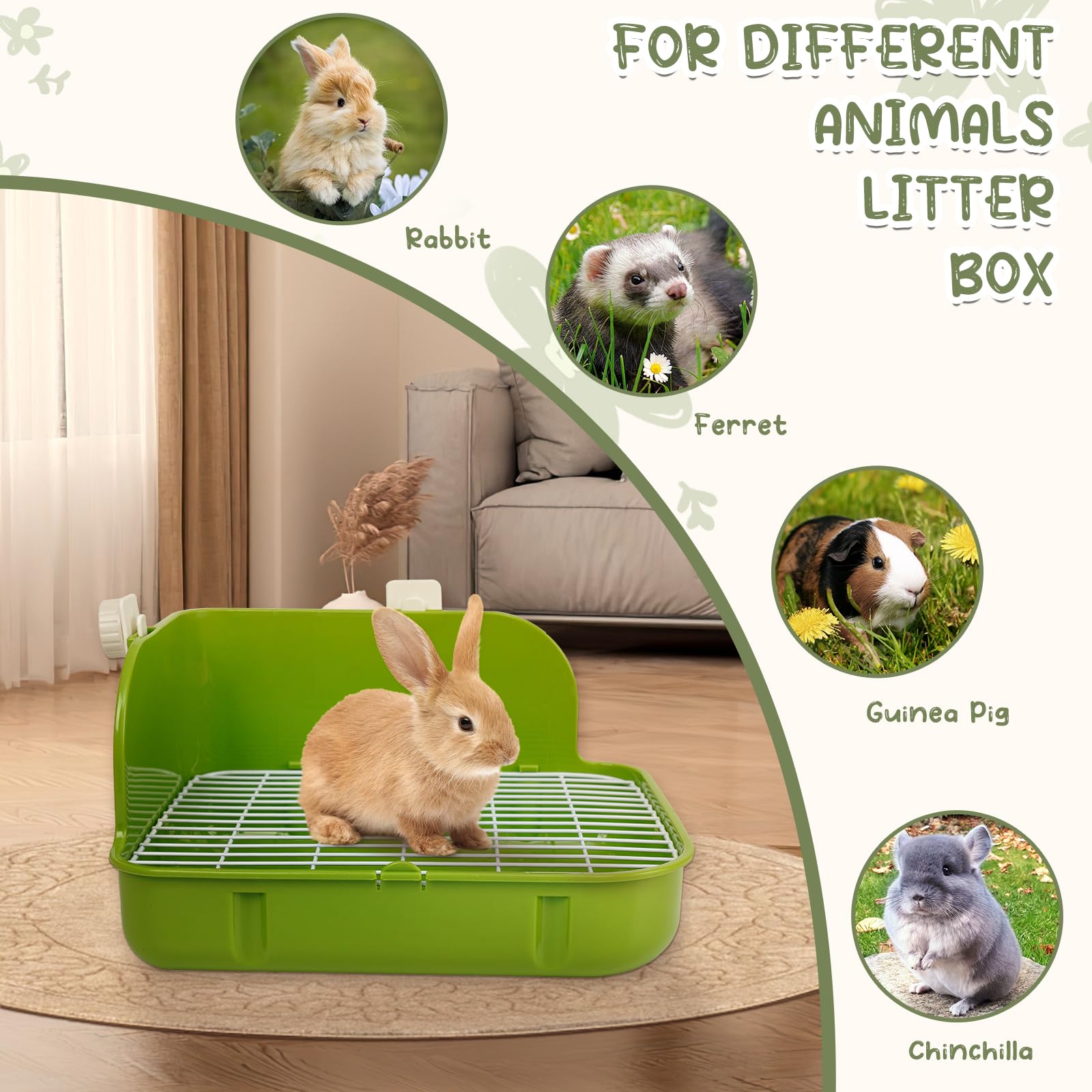 Humorous.P small animal toilet tray side view highlighting easy-clean mesh design.