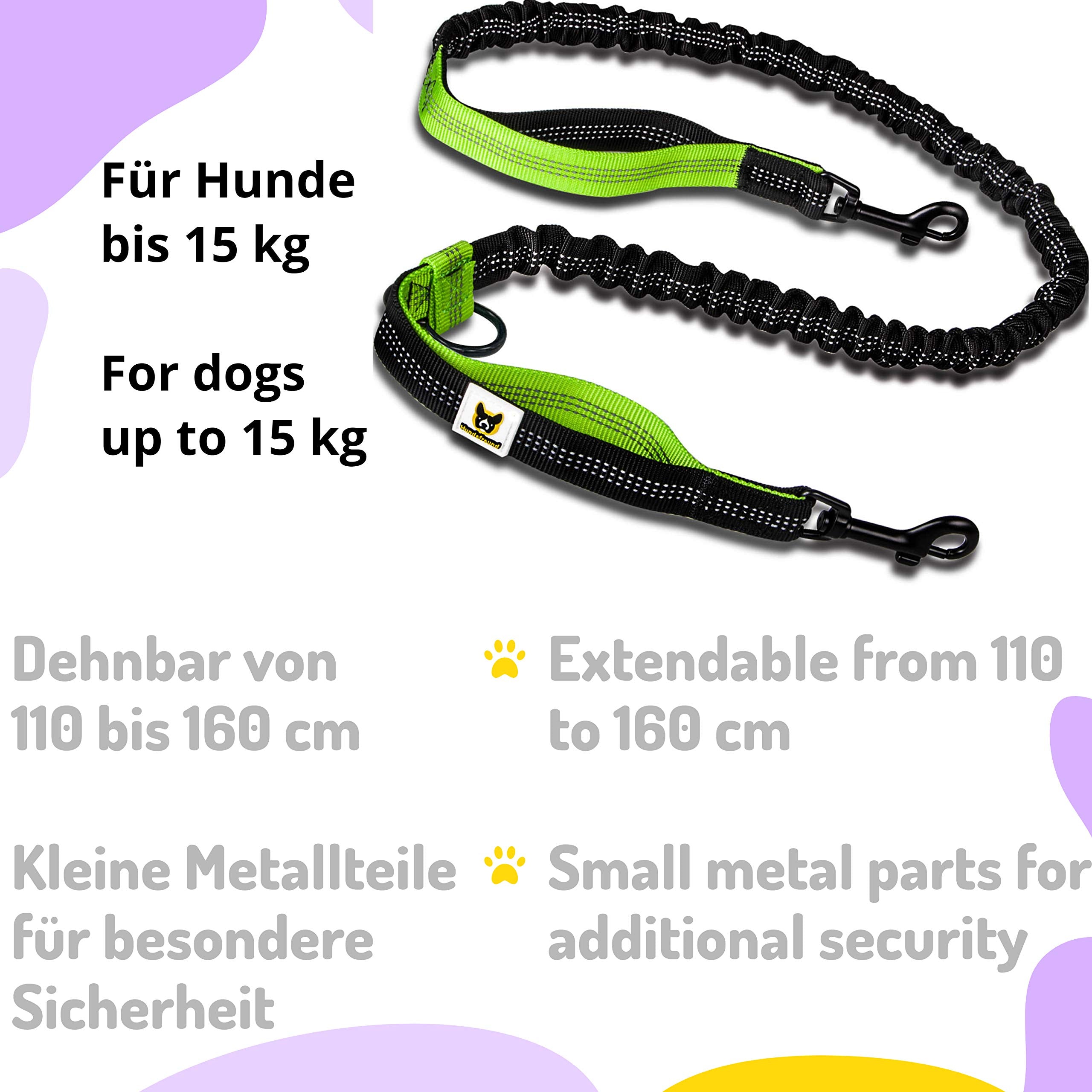 Hundefreund padded waist belt adjusts from 26 to 47 inches for comfort