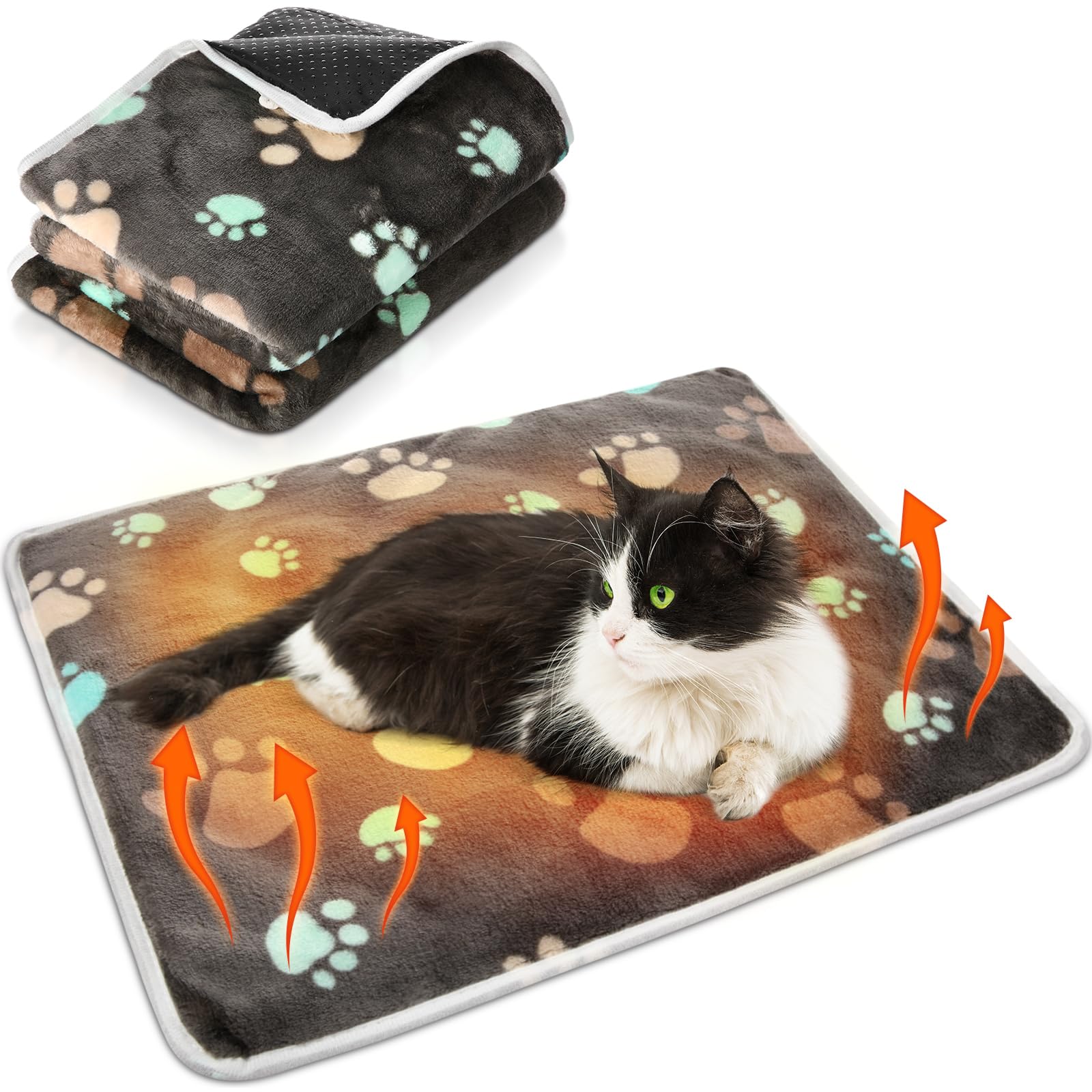 HunnmingRe self-warming paw-pattern bed shows warm comfort for pets.