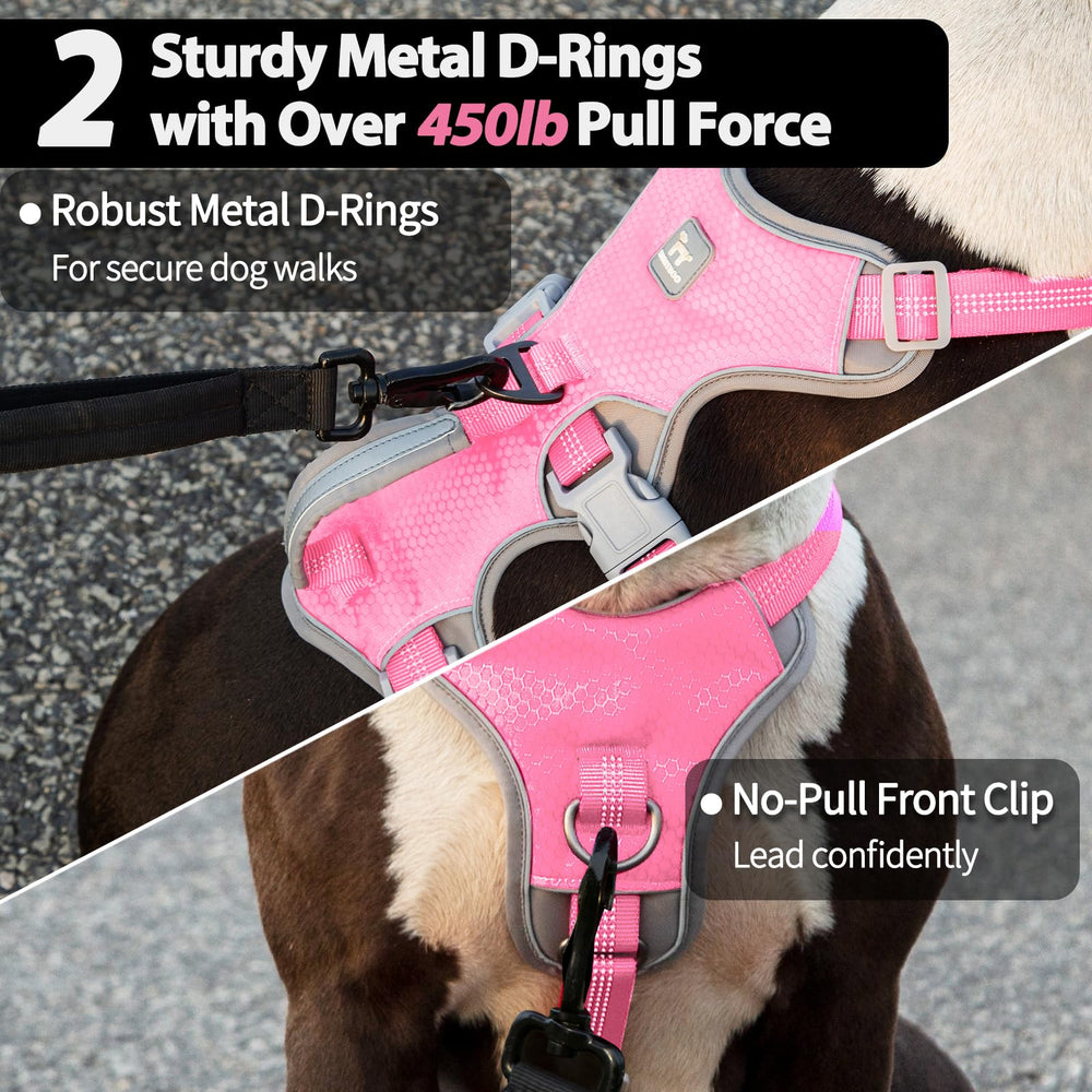 Huntboo escape-proof harness reflective strips improve visibility in low-light conditions.