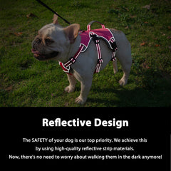 Huntboo Escape-Proof Harness rose red reflective-strips improve visibility for day and night walks.