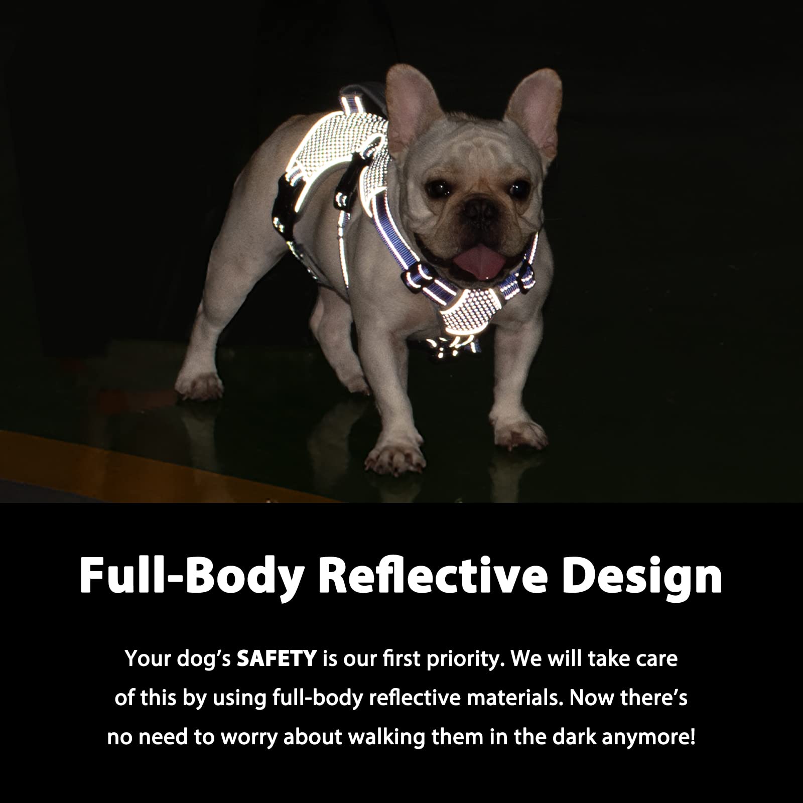 Huntboo Escape Proof Dog Harness side view with adjustable straps for growth and comfort.