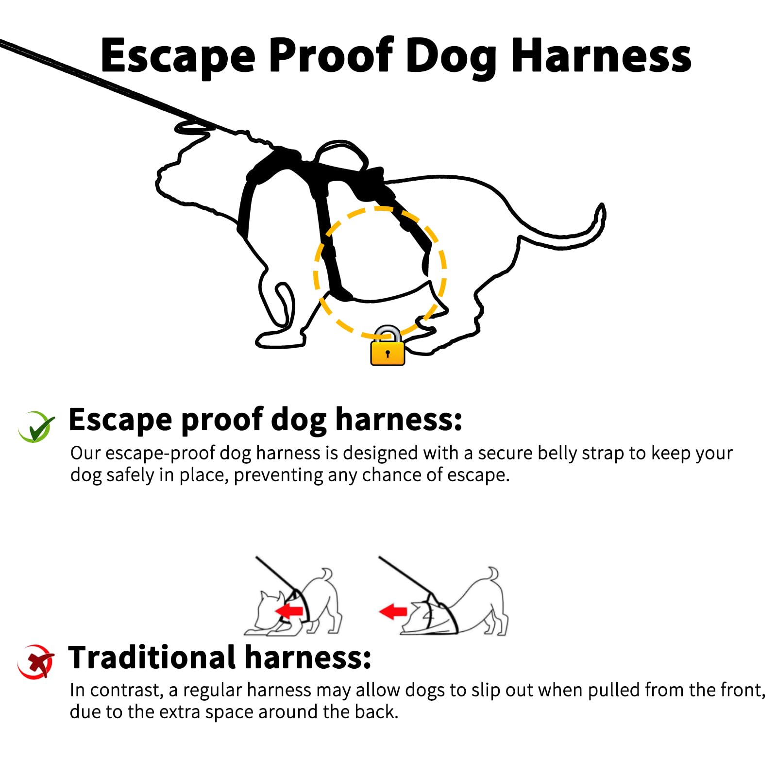 Huntboo escape-proof harness back view shows durable straps for secure daily wear.