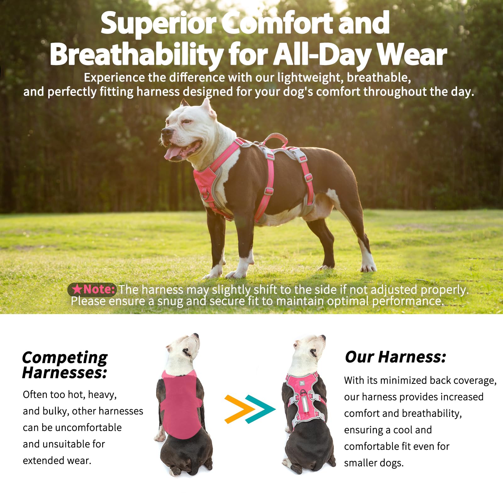 Huntboo escape-proof harness handle closeup highlights lifting and assist grip.