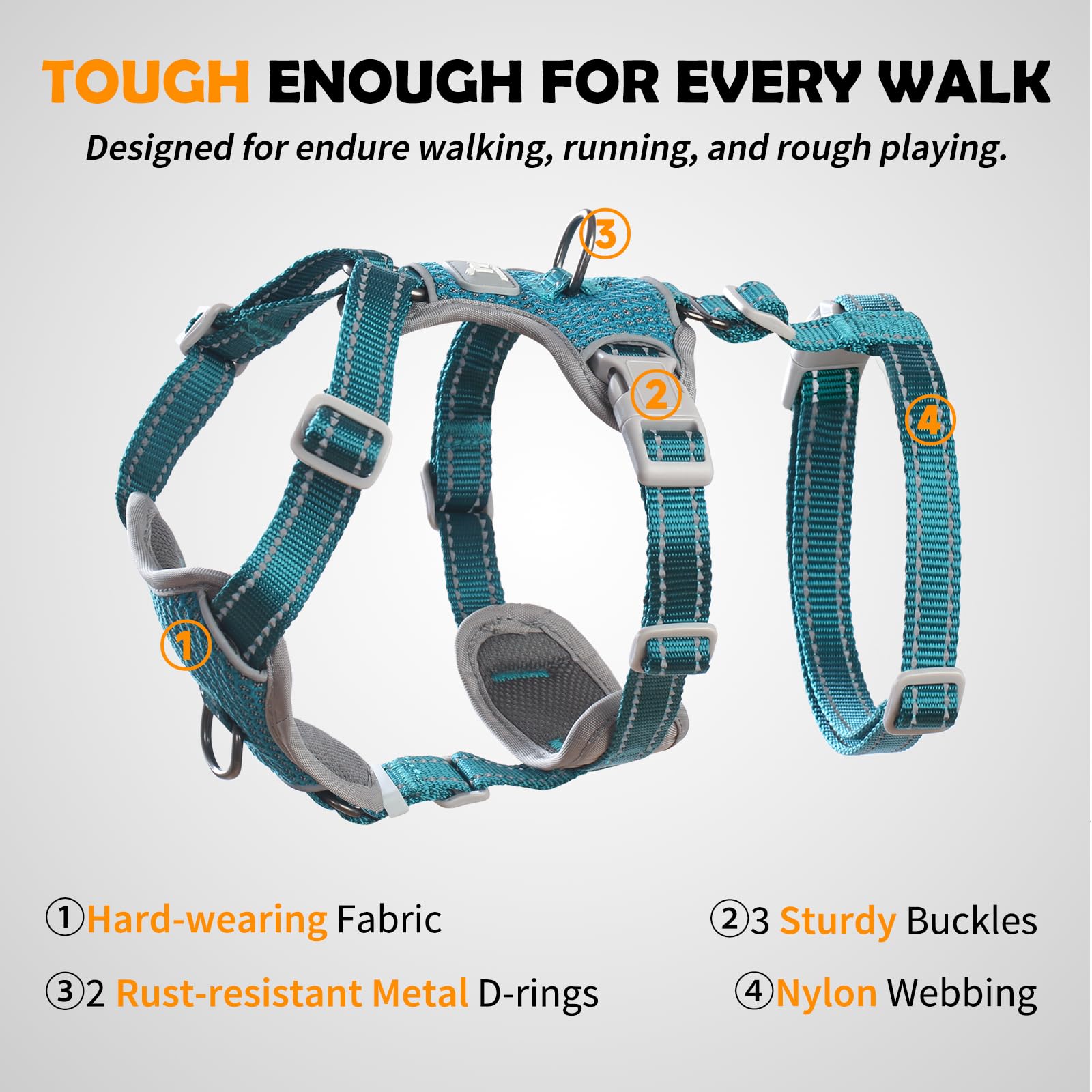 Huntboo Escape Proof Harness reflective fabric emphasizes visibility for safer night walks