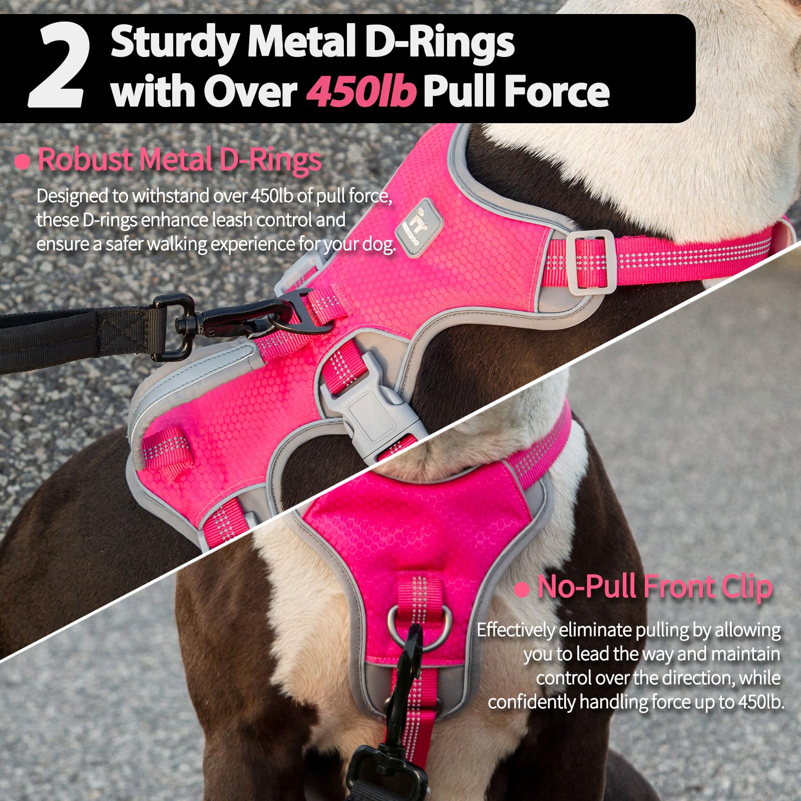 Huntboo escape-proof harness reflective strips boost visibility during dusk walks.