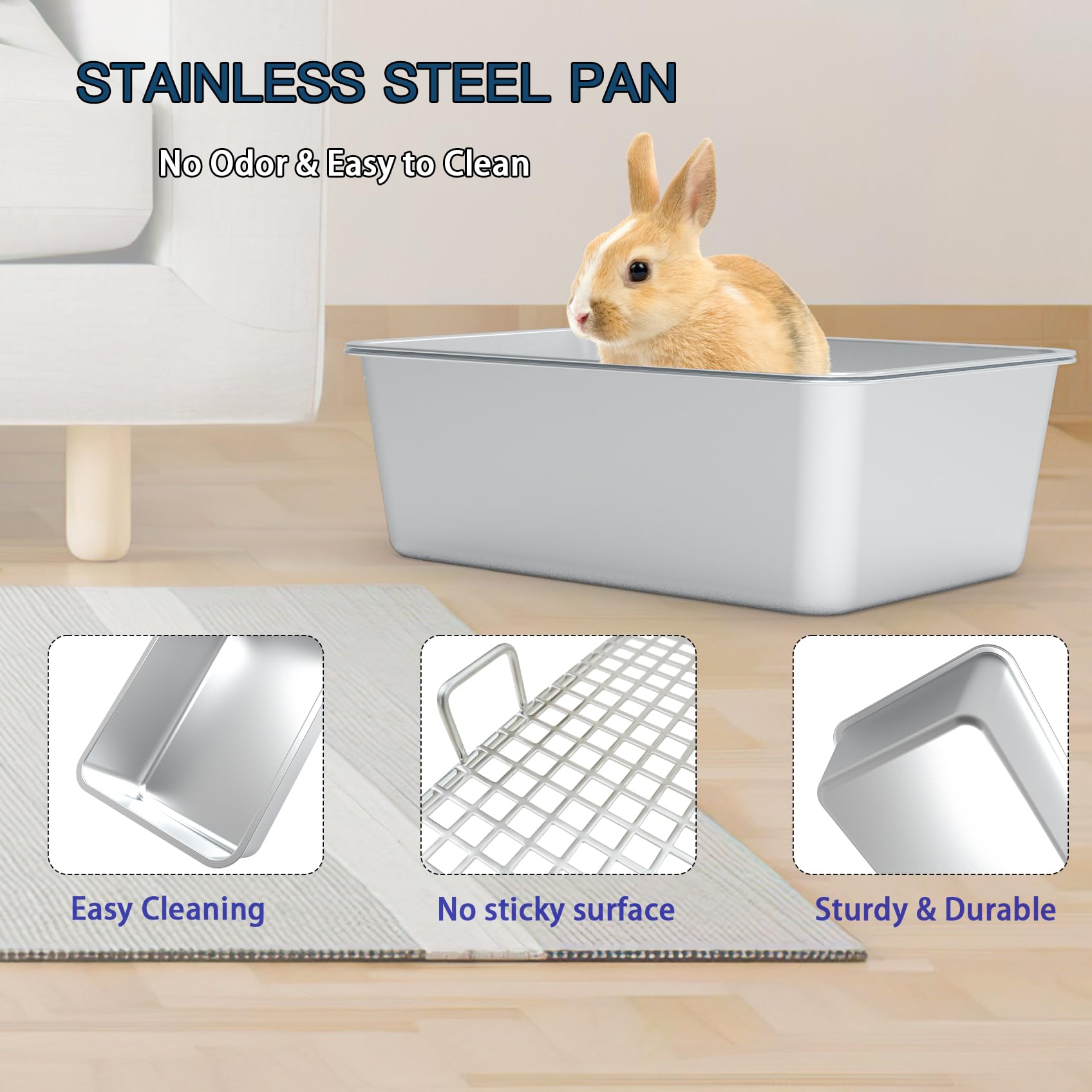 huqizoo easy cleaning rabbit litter box with stainless steel surface