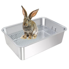 huqizoo large stainless steel rabbit litter box helps keep paws clean and odor neutral