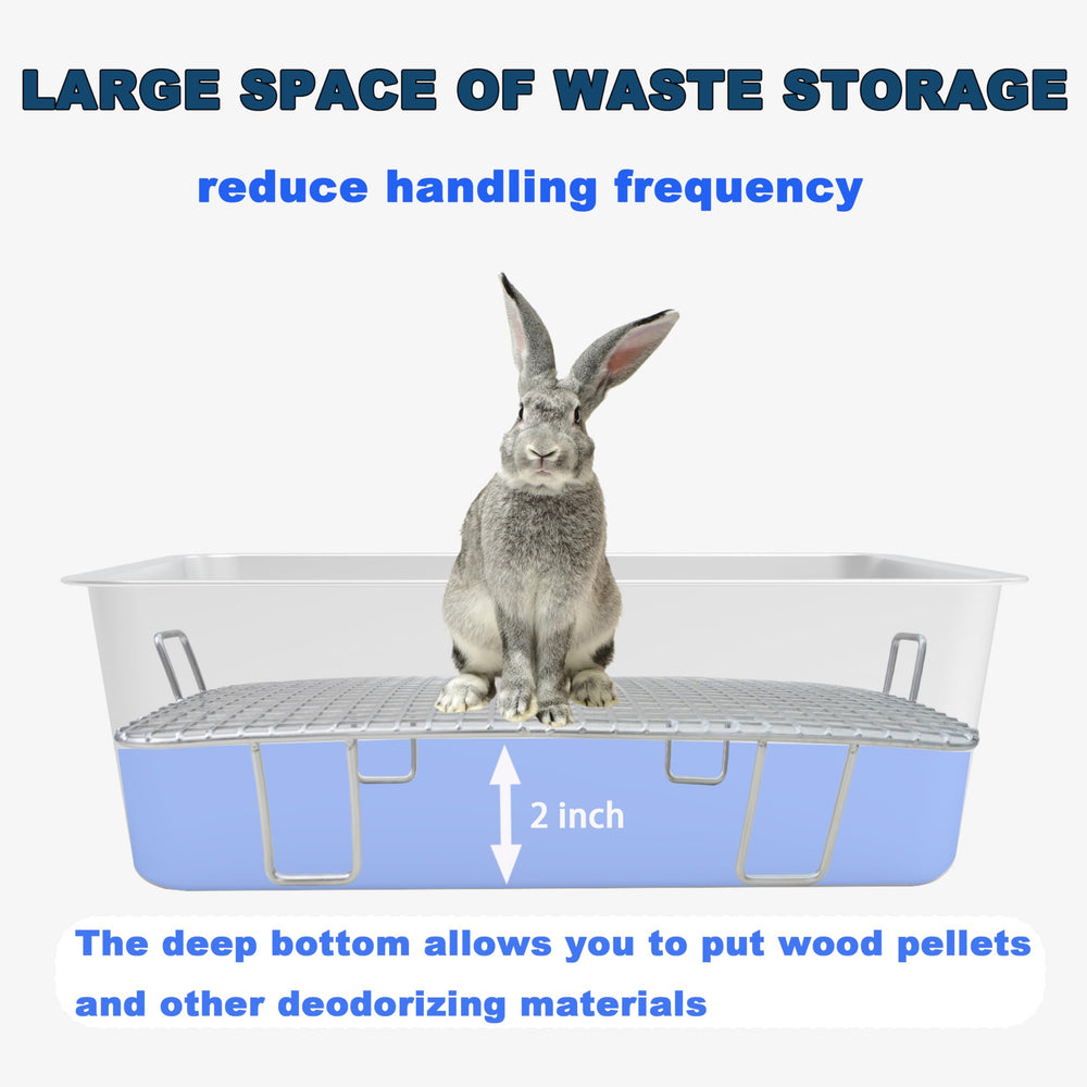 HUQIZOO stainless steel rabbit litter box deep waste storage for easy maintenance.