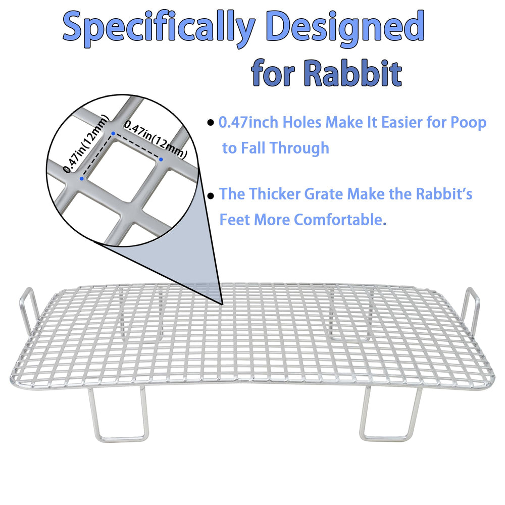 HUQIZOO stainless steel rabbit litter box grid closeup shows 12mm widened grid for clean paws.