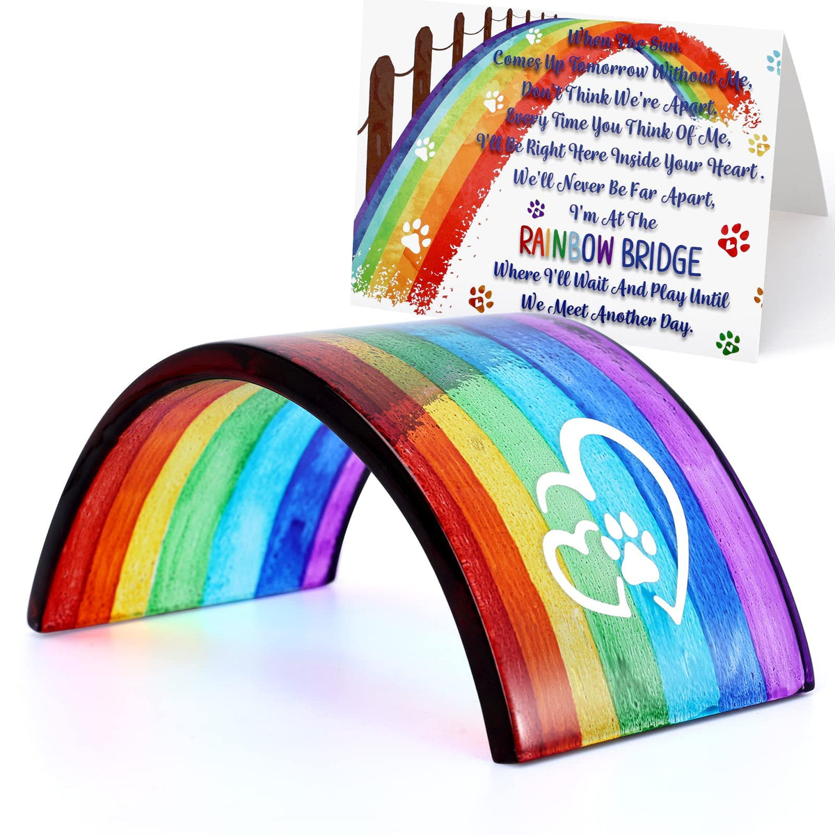 Huray Rayho Rainbow Bridge 3D suncatcher sparkling in sun for comforting pet loss symbolism