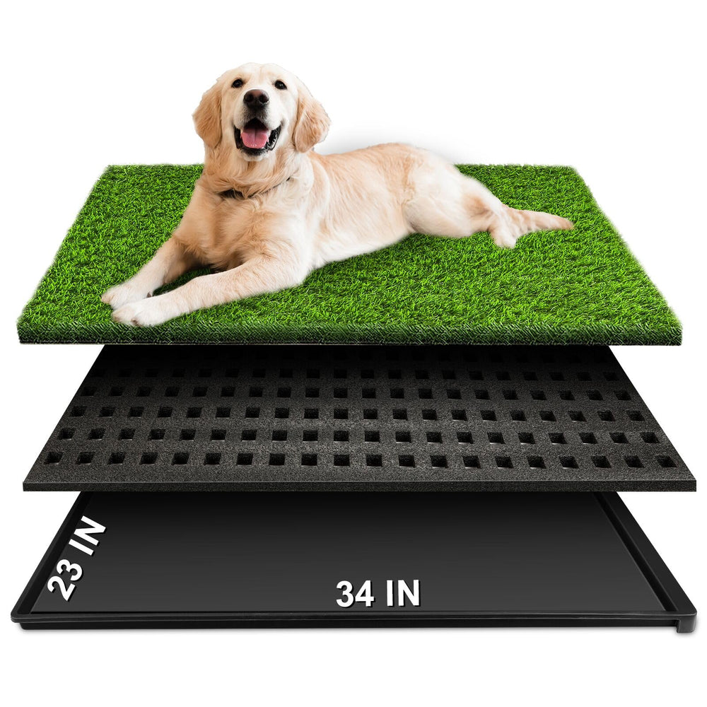 HURENTEK dog grass pad with tray 34x23, top view, spacious indoor potty.