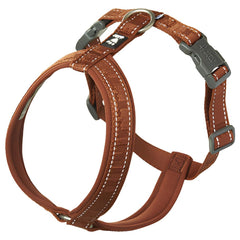 Hurtta Casual ECO Dog Y-Harness Cinnamon front view highlighting eco materials and reflective safety.