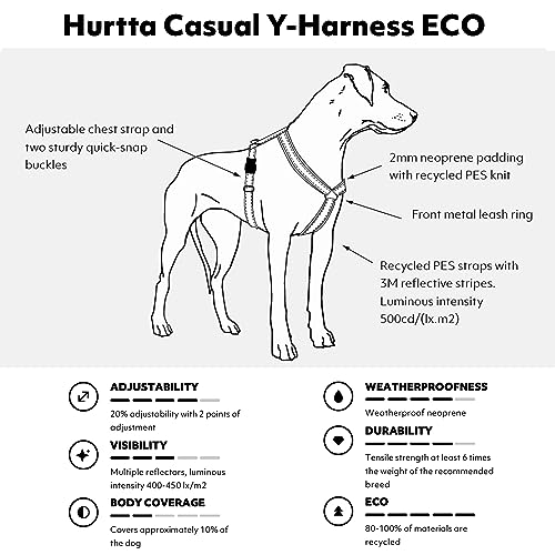 Hurtta Casual ECO Y-Harness Raven adjustable chest for customised fit across breeds.
