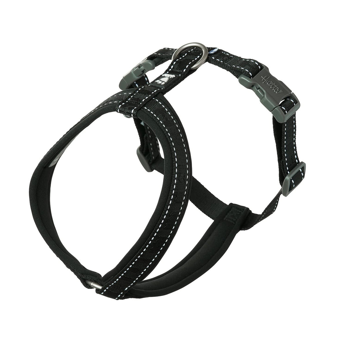Hurtta Casual ECO Y-Harness Raven front view shows durable, eco-friendly daily-walk design.