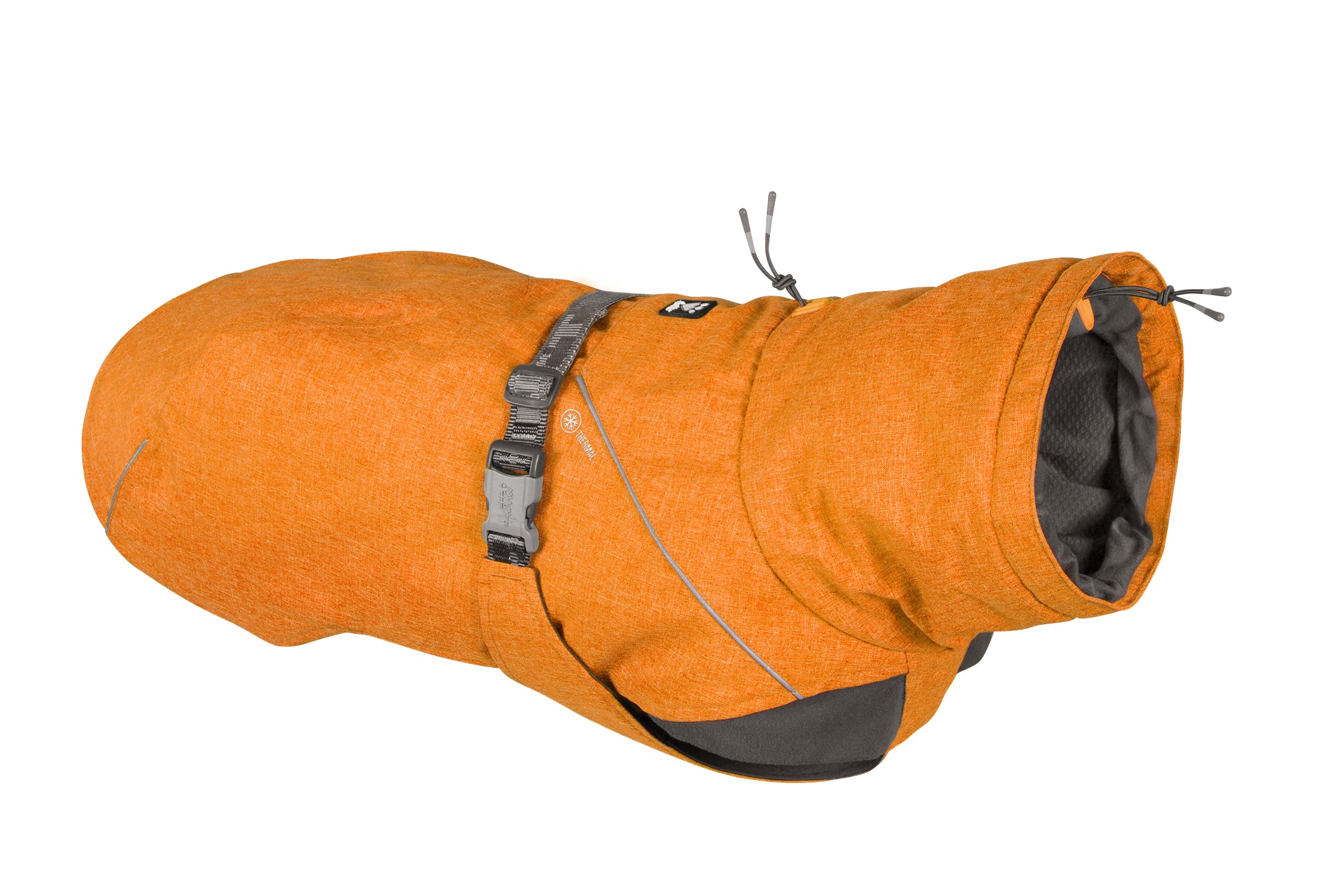 Hurtta Expedition Parka Buckthorn front view provides warm protection during winter dog walks.