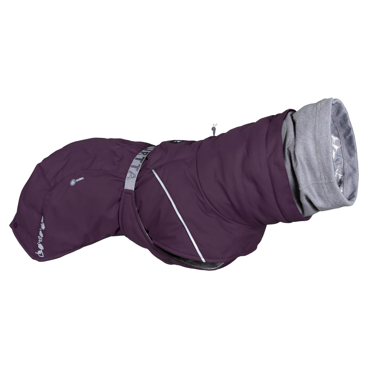Hurtta Extreme Warmer 3 ECO eggplant coat front view with heat-reflective lining
