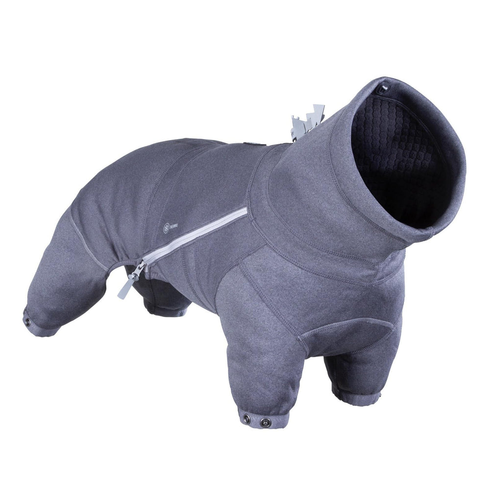 Hurtta Midlayer Dog Overall Blackberry front view for adjustable warmth during walks.