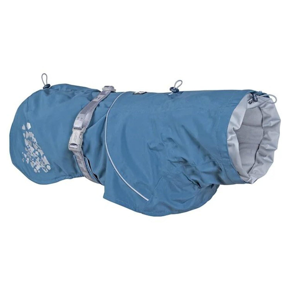 Hurtta Monsoon Coat Bilberry front view shows waterproof shell and snug fit.