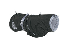 Hurtta Monsoon Coat Blackberry 16in front view showing snug, weather-ready fit.