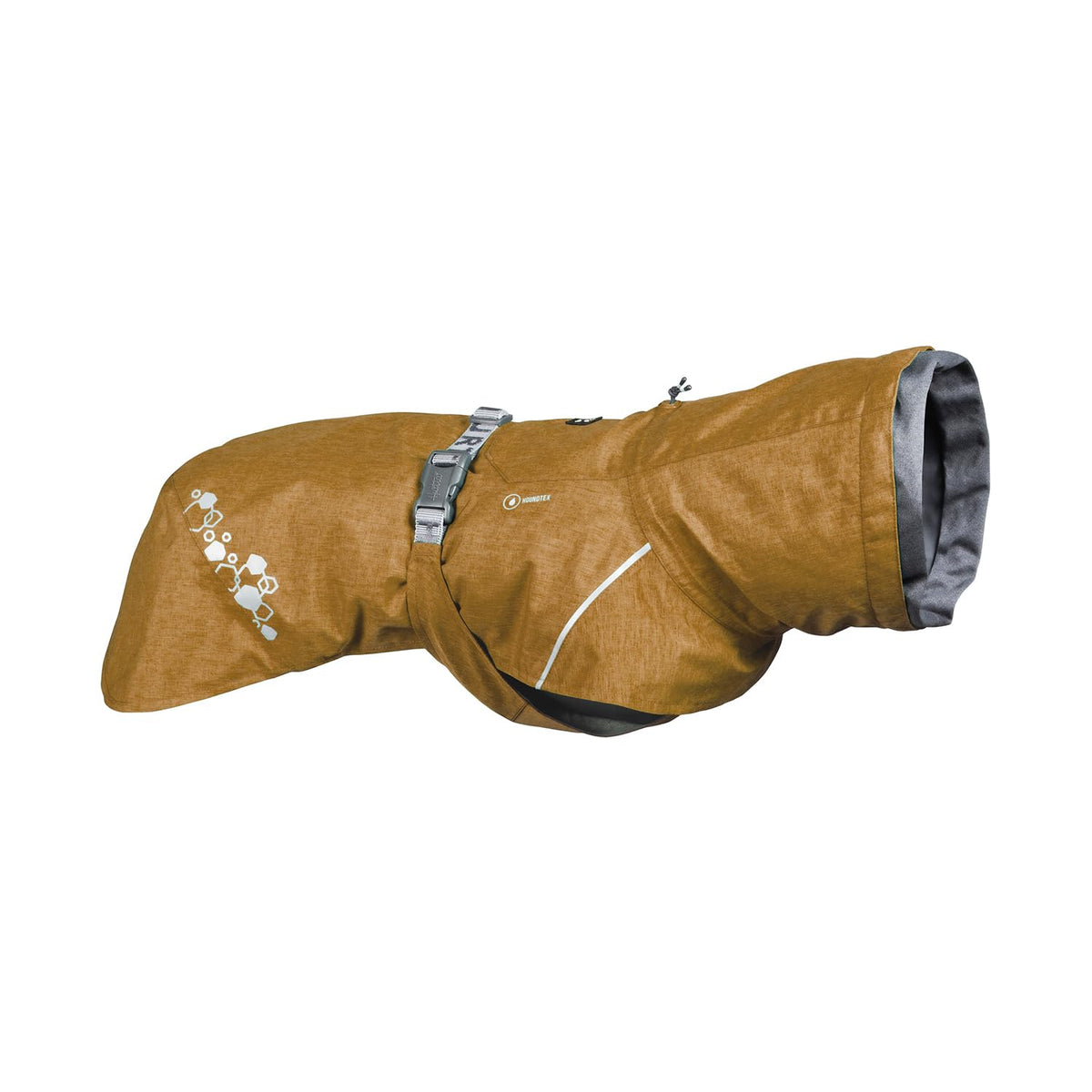 Hurtta Monsoon Coat II ECO desert back view offers protective rainwear for dogs on wet days.