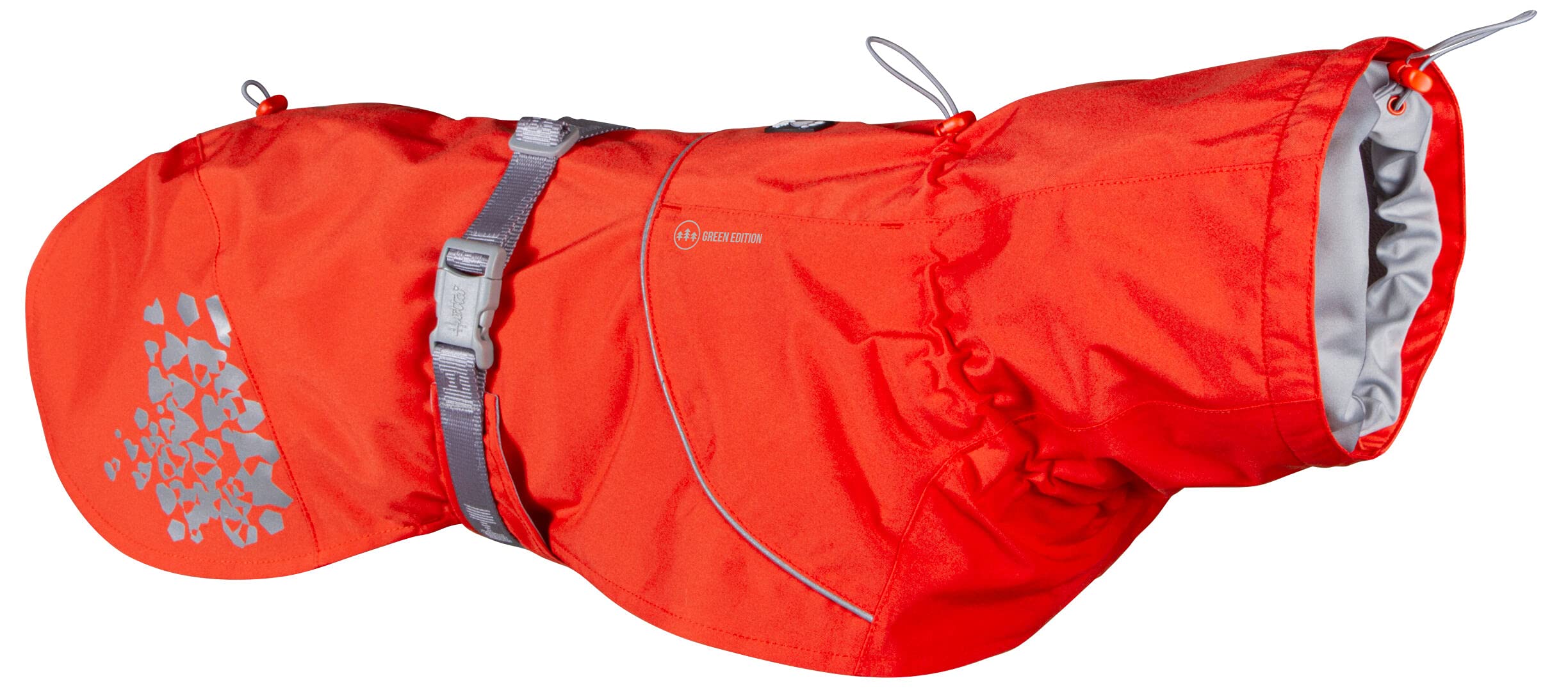 Hurtta Monsoon Coat ECO front view in rosehip guards against rain and wind
