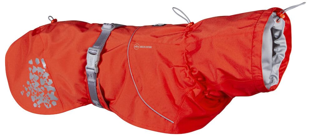 Hurtta Monsoon Coat Eco front view shows rain protection in Rosehip color