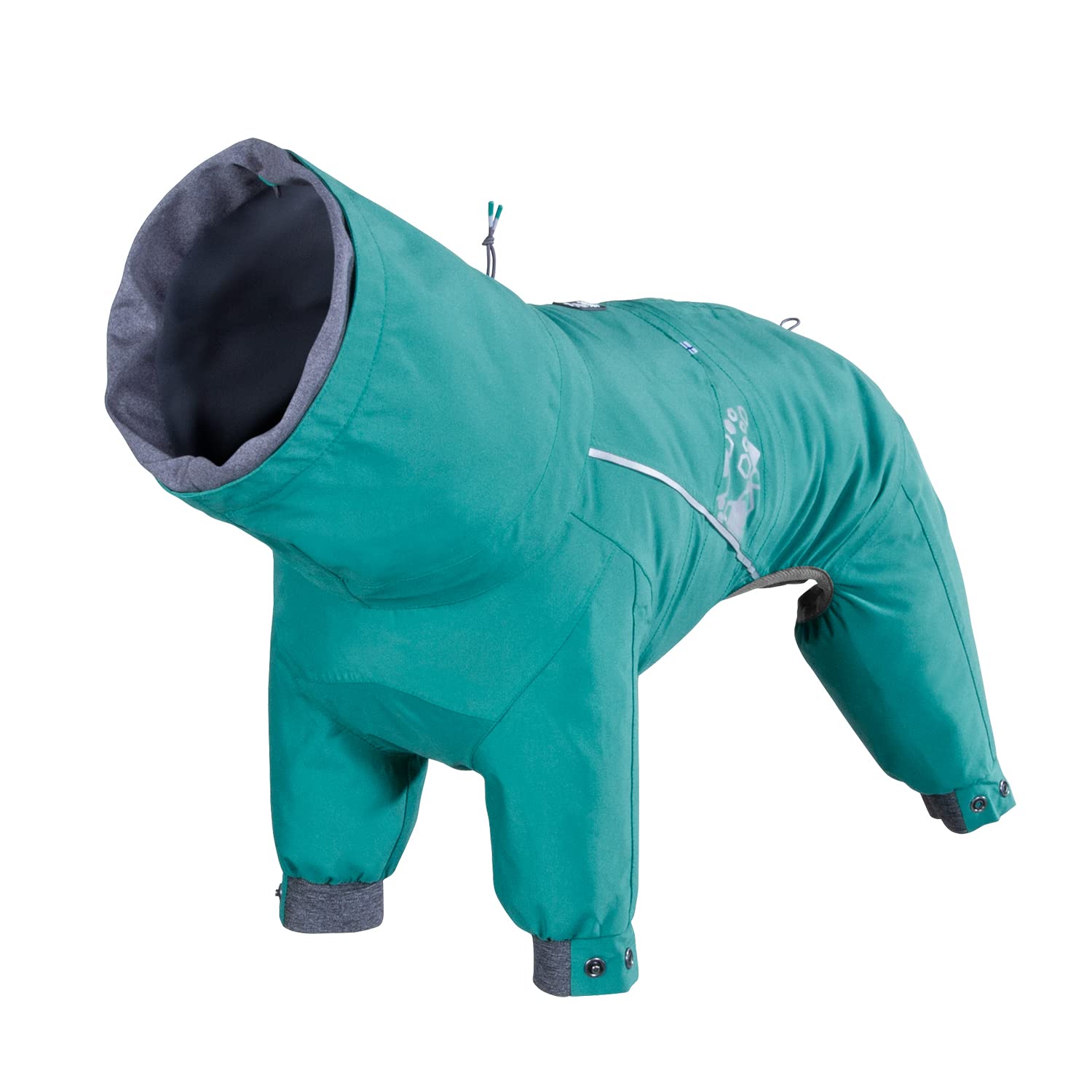 Hurtta Mudventure ECO dog overall peacock adjustable cords for precise sizing and comfort.
