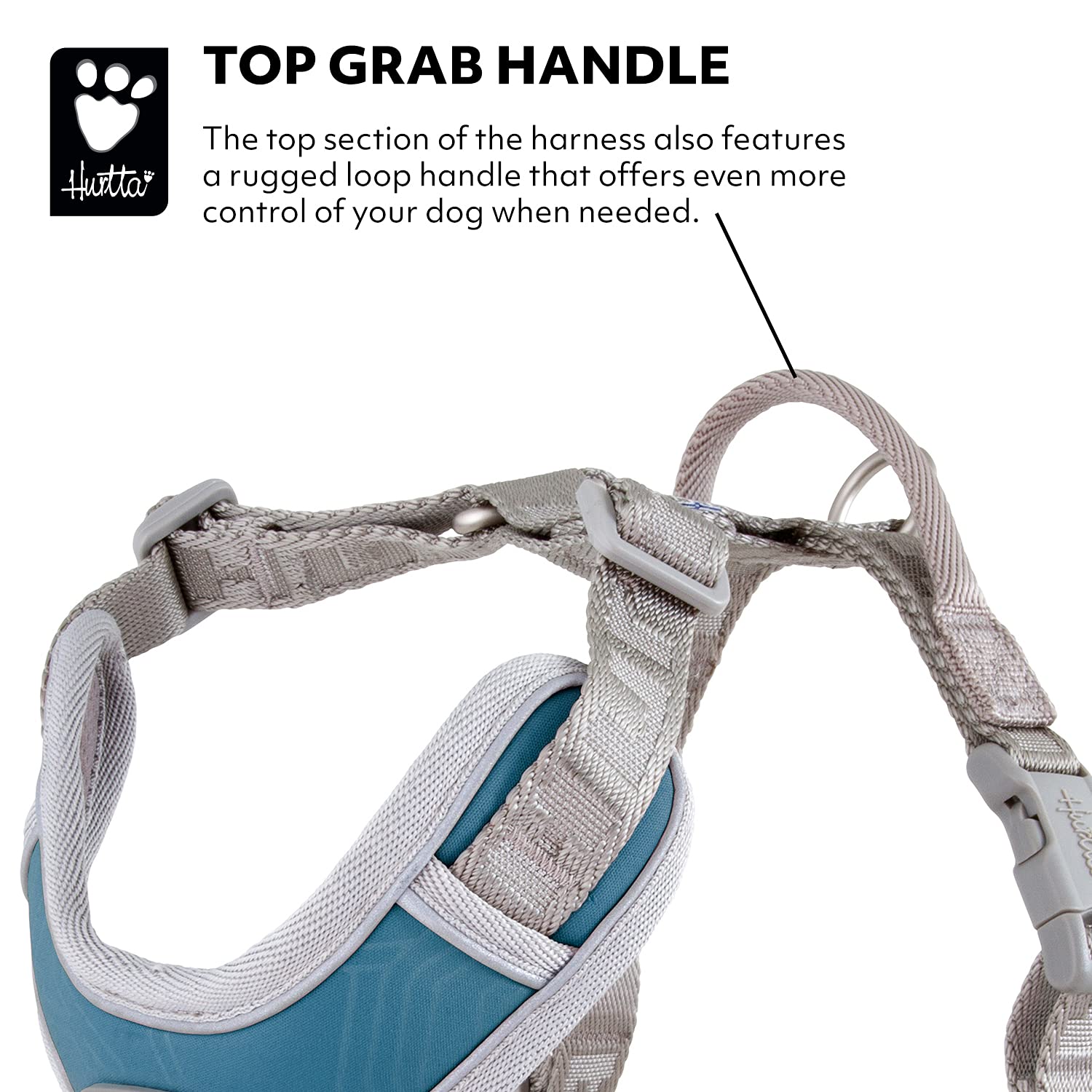 Hurtta Venture No-Pull Harness Bilberry loop handle closeup for quick extra control