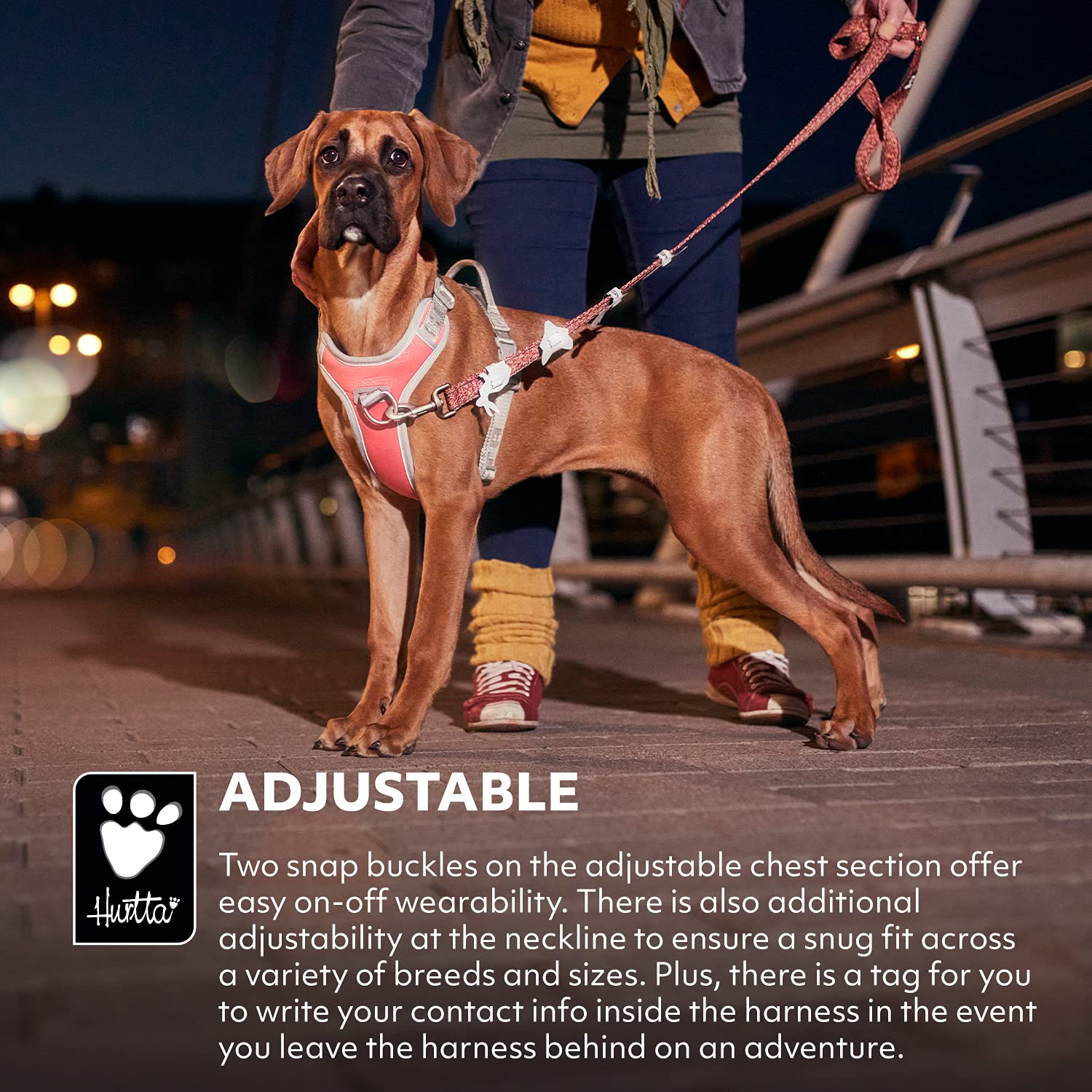 Hurtta Venture No-Pull Harness neckline measurement guide emphasizes custom fit