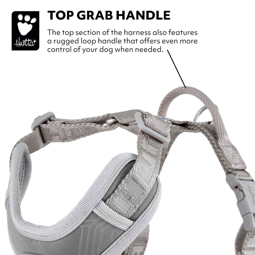 Hurtta Venture No-Pull Harness Shadow chest buckle closeup enabling easy on-off.