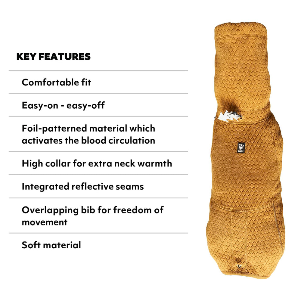 Hurtta Warming Midlayer ECO Desert back view demonstrates full coverage warmth