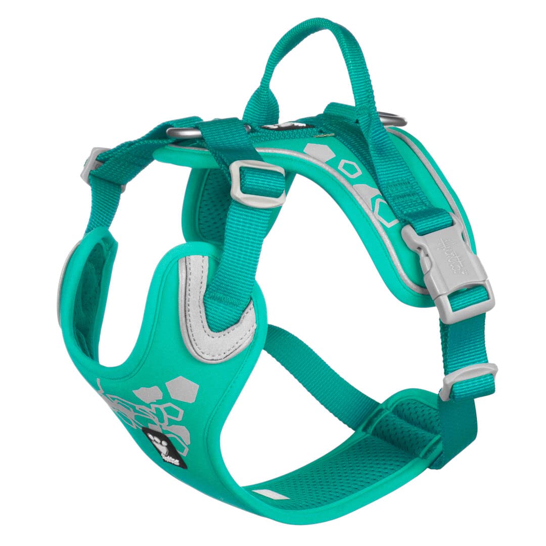 Hurtta Weekend Warrior harness Peacock front view, comfortable all-purpose design for active dogs.