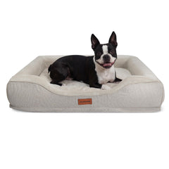 Hush Bone cooling dog bed beige front view with orthopedic foam support