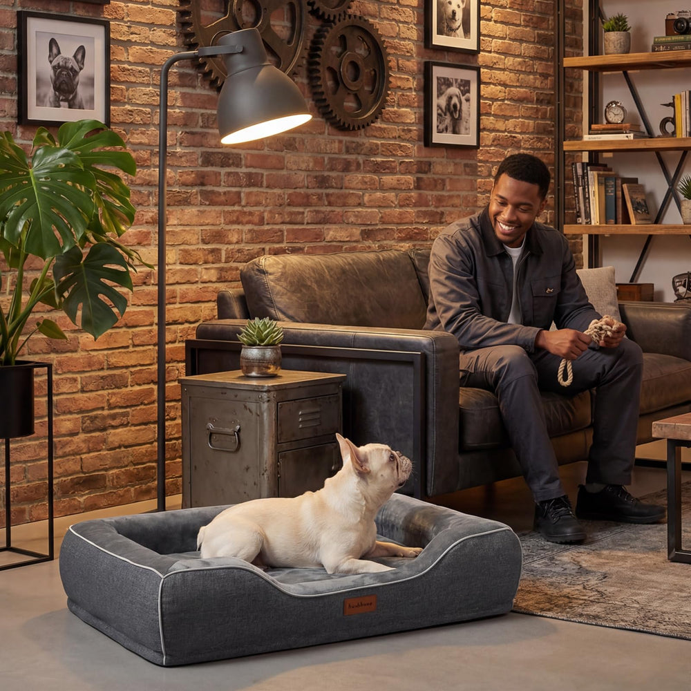 Hush Bone memory foam dog bed anti slip bottom keeps surfaces stable