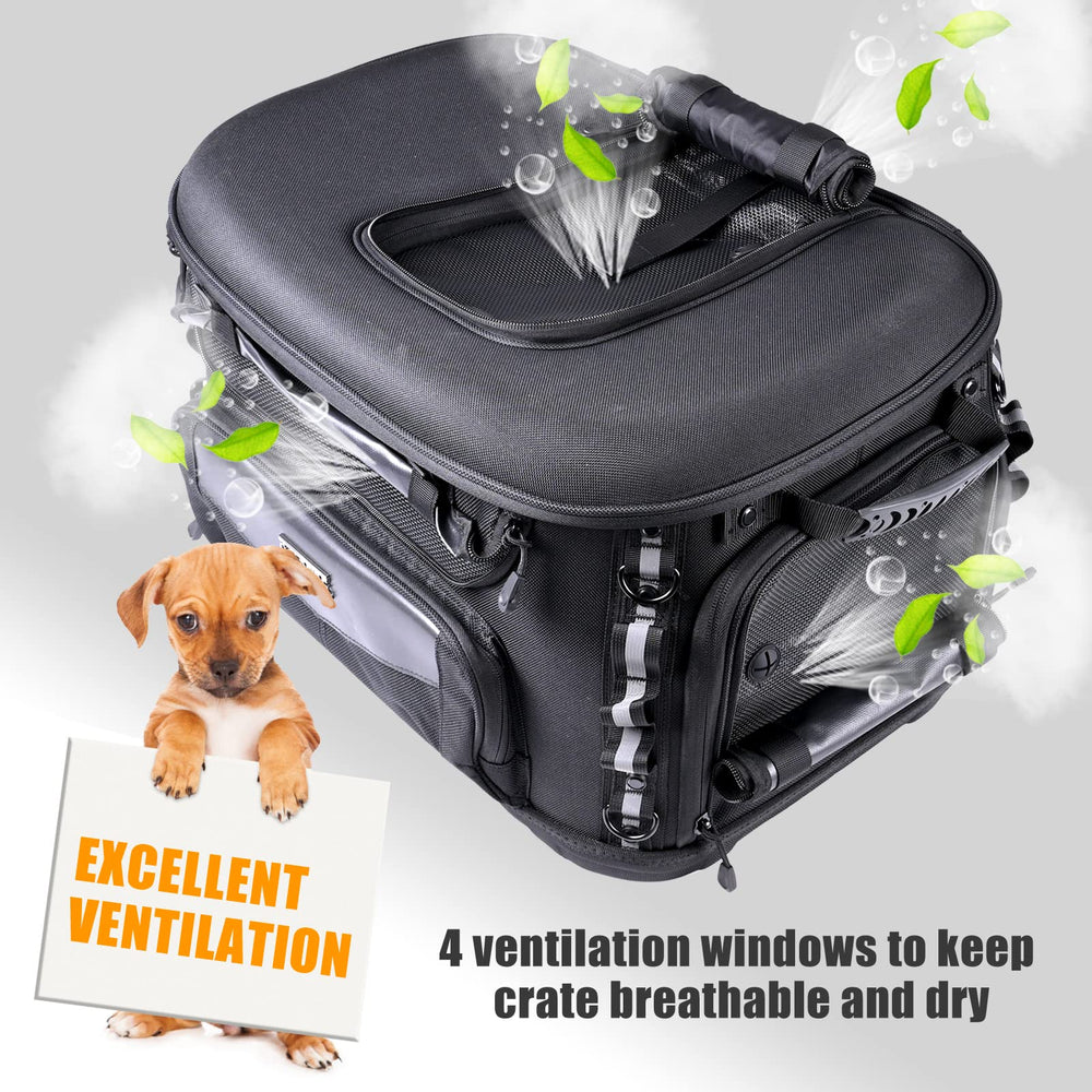 Hutexico dog carrier open design demonstrates easy loading for small pets.