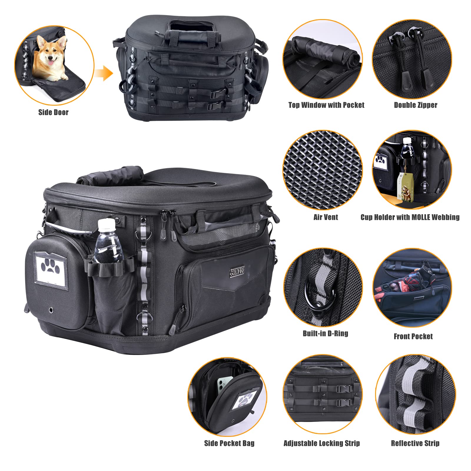 Hutexico carrier with rain cover keeps your pet dry during rides.