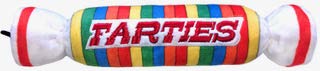 Huxley & Kent Farties dog toy squeaker close-up highlights durable plush for cuddling and play.