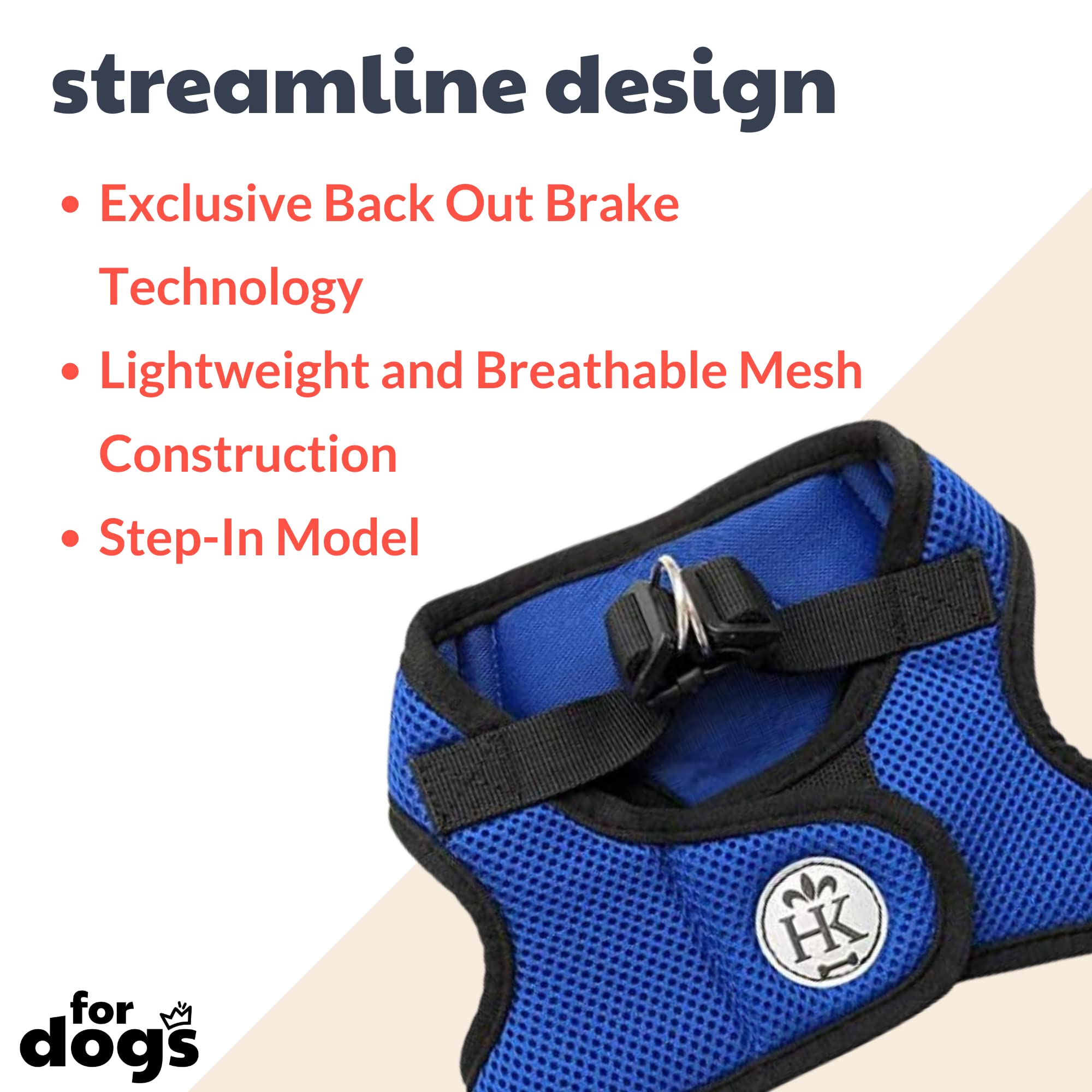 Huxley & Kent Hudson blue harness with reflective strips for safer night walks.