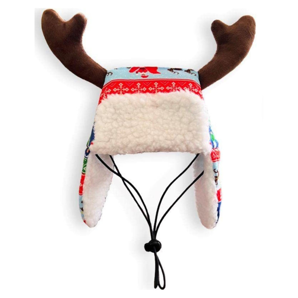 Huxley & Kent pet hat Antler Red Fairisle on a dog for festive photo sessions