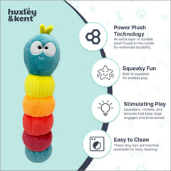 Huxley & Kent Power Plush Caterpillar crinkle sound enhances excitement.