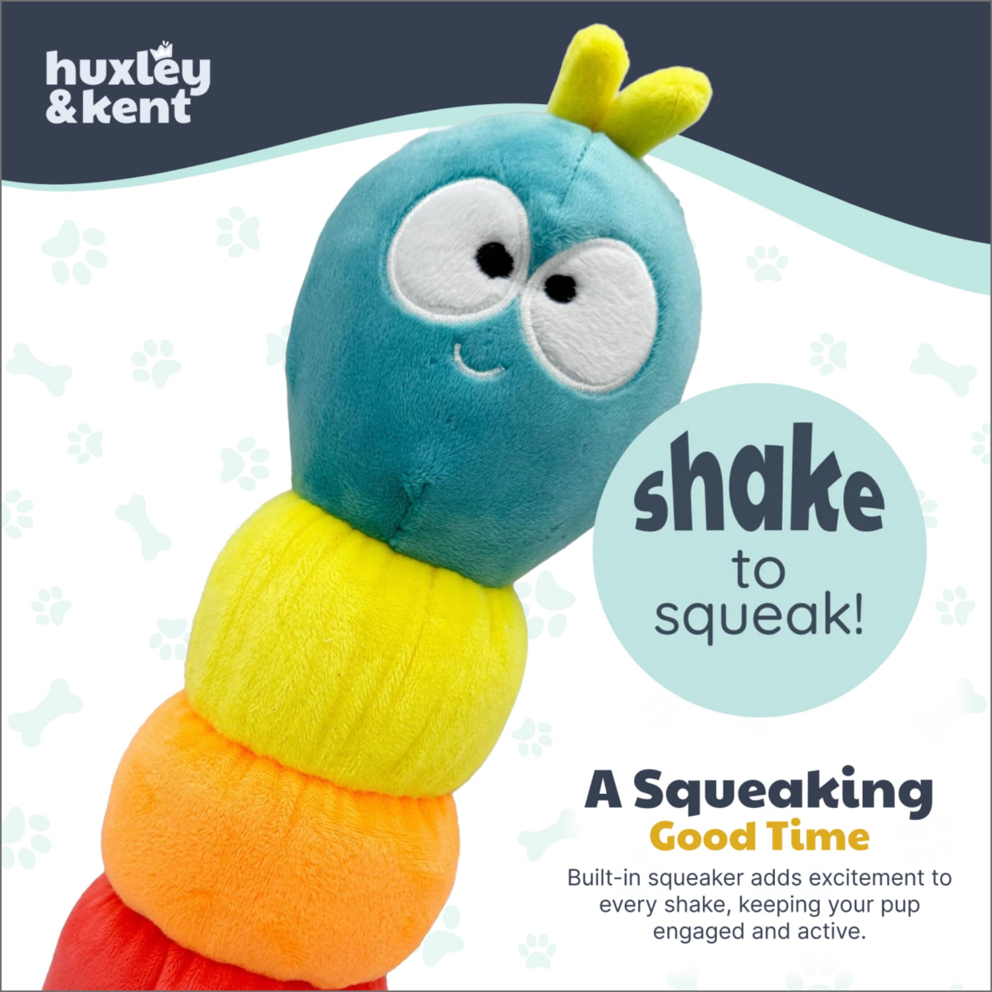 Huxley & Kent Power Plush Caterpillar fetch-ready for indoor play.