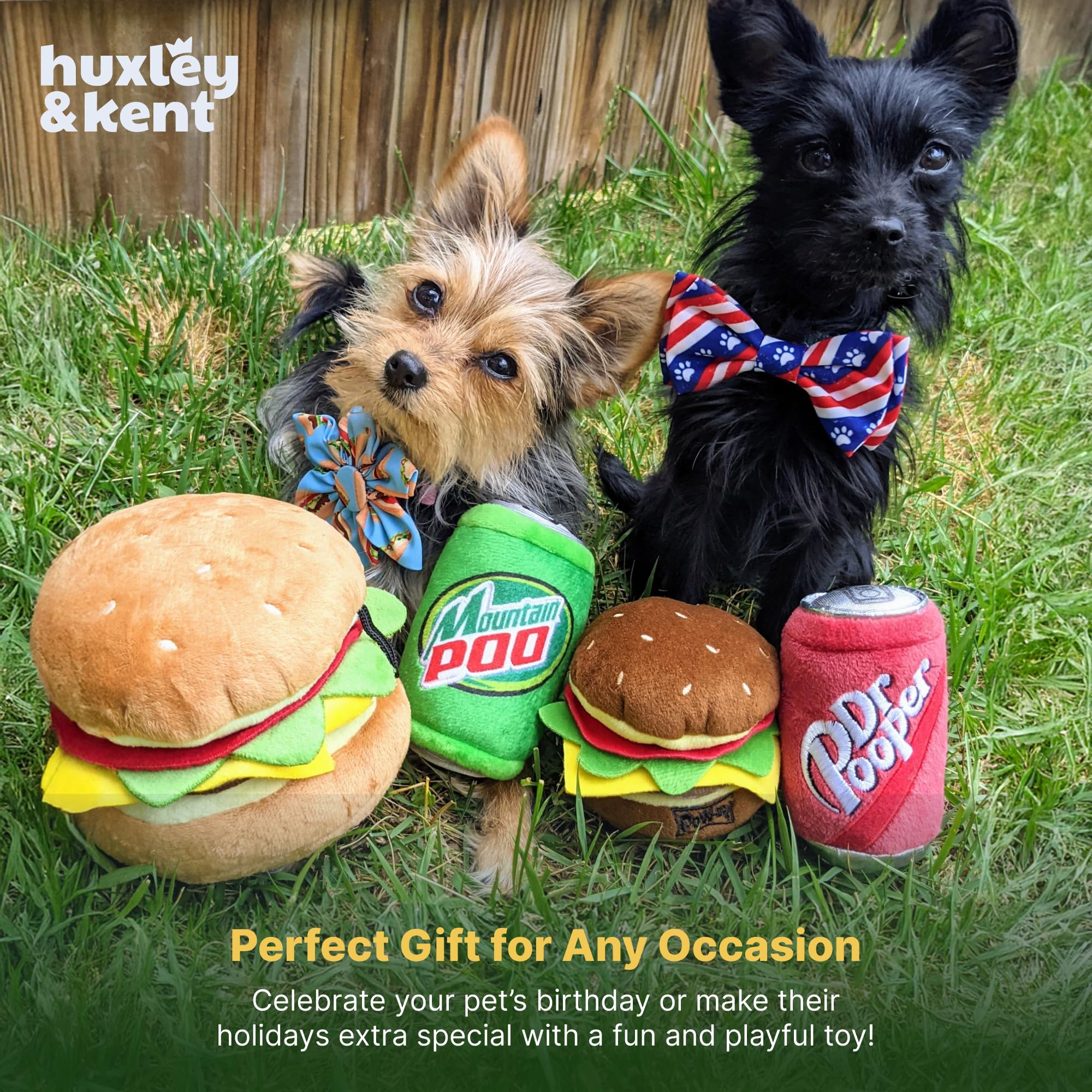 Huxley & Kent Rescue Fund badge shown with toy supporting pet nonprofits