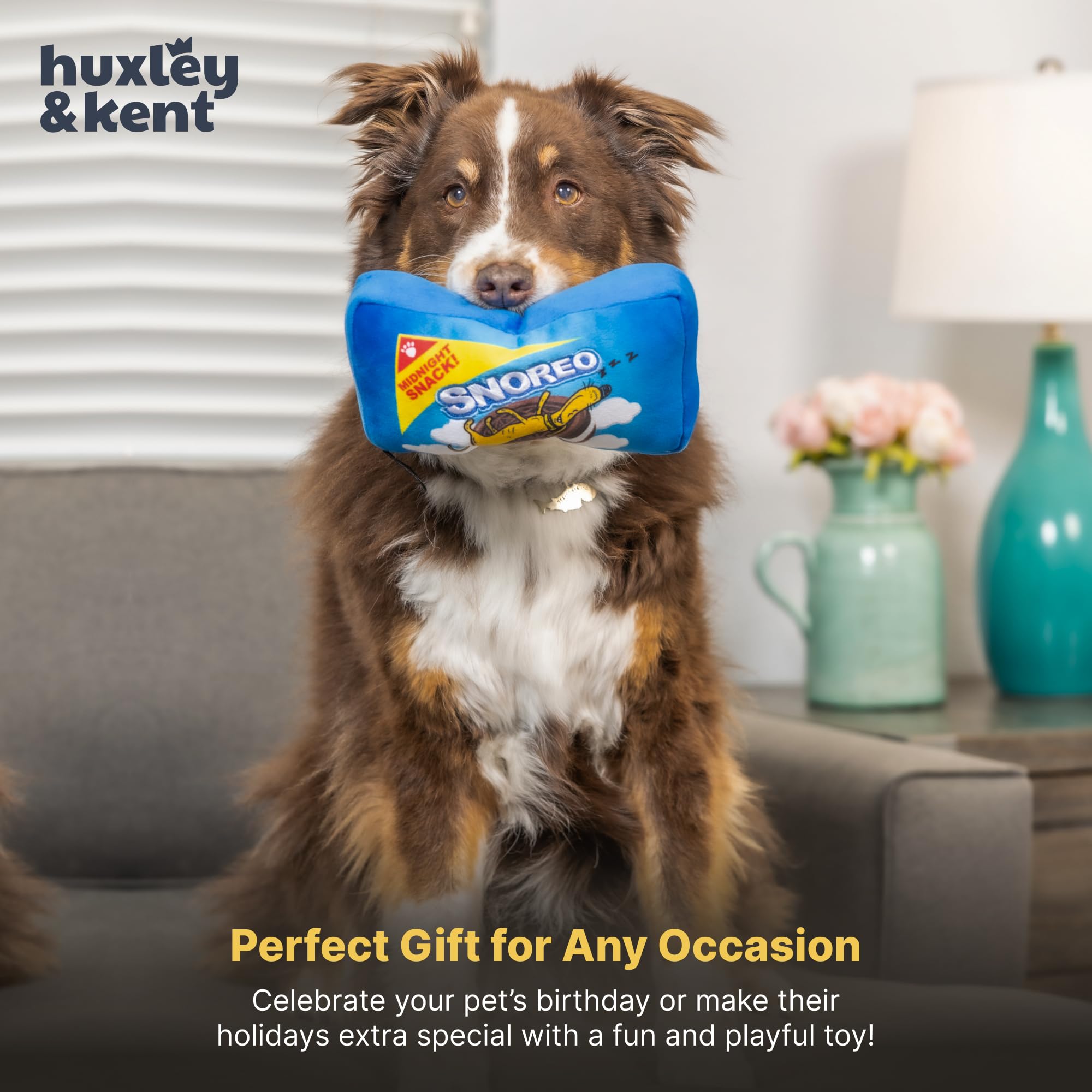 Huxley & Kent Snoreo Cookies soft toy; compact option for small dogs.