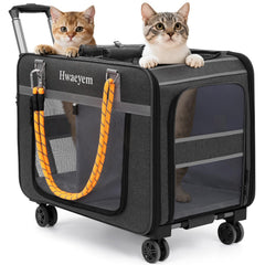 HWAEYEM extra large pet carrier wheels front view for easy travel with pets.
