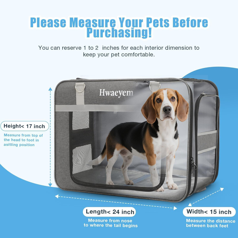 HWAEYEM extra large pet carrier wheels side view enables smooth car journeys.