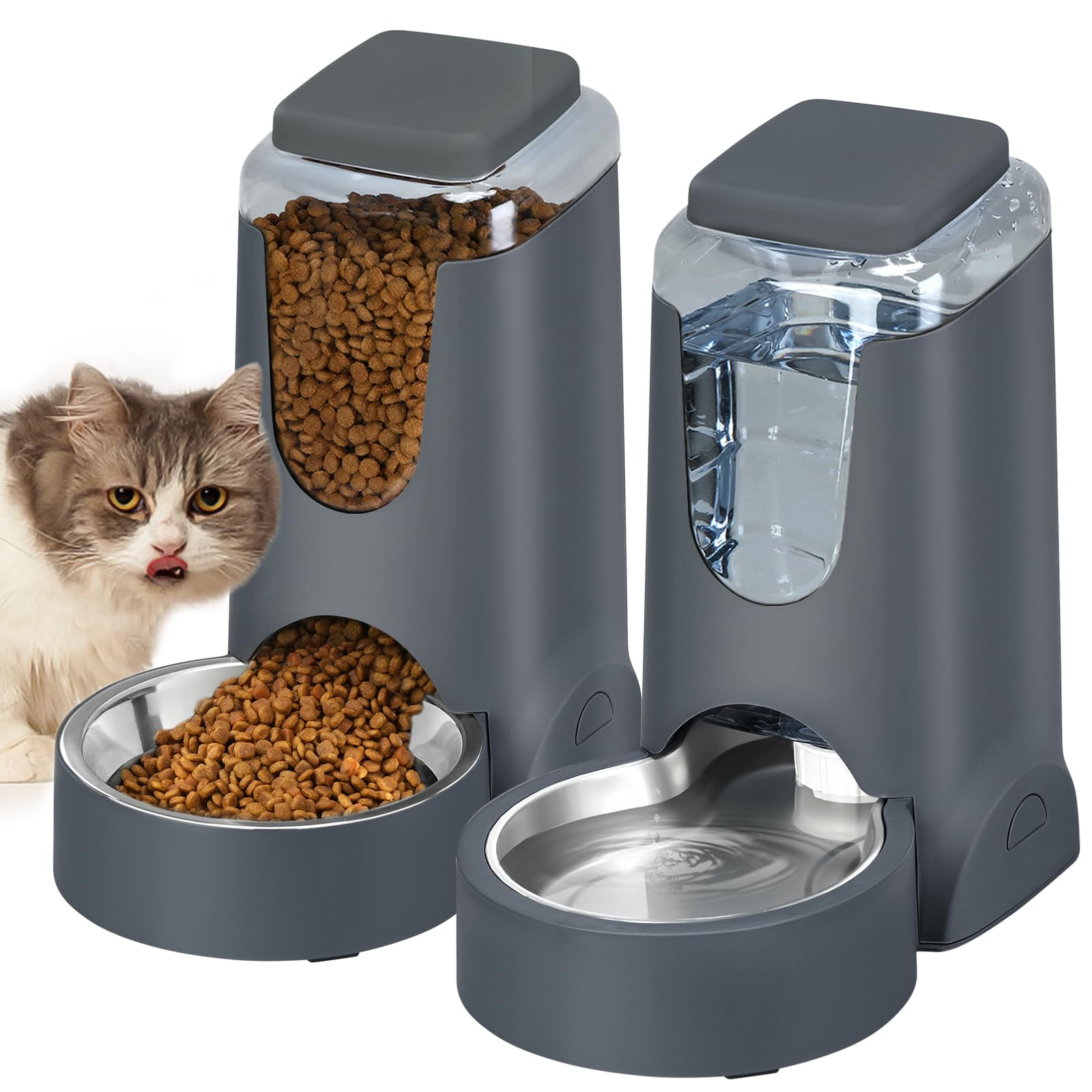 HWONMTE automatic cat feeder front view showing easy setup for busy owners