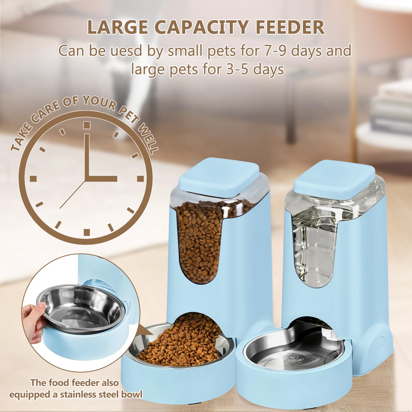 HWONMTE large capacity food and water tanks fit small to medium pets
